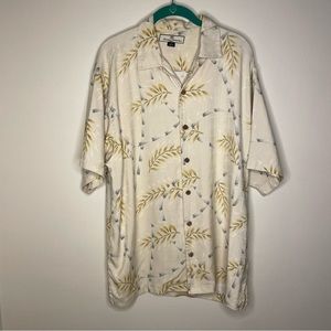 Tommy Bahama Mens 100% silk Hawaiian Floral Button Down Shirt Cream Size Medium
